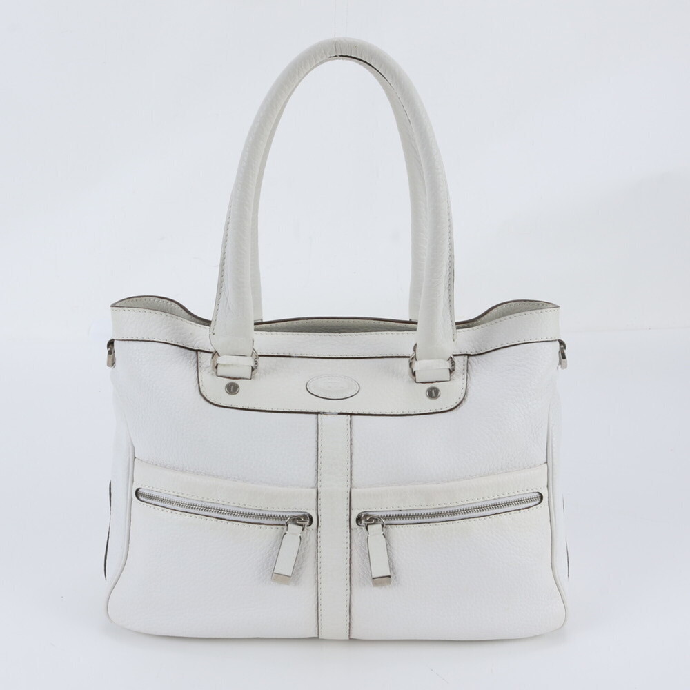 Tod's Leather Tote Bag, Shoulder Handbag, Silver Hardware, Women's